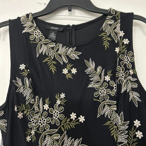 Alfani Black Mesh Floral Embroidered Asymmetrical Fairygoth Sleeveless Dress 6 - Picture 5 of 15